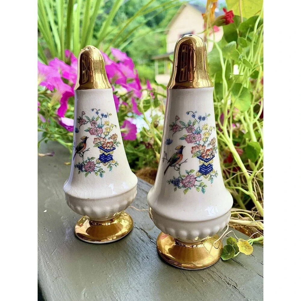 Vintage Hammersley Spode Bird Of Paradise Shakers & Tray Set Chintz Bone China